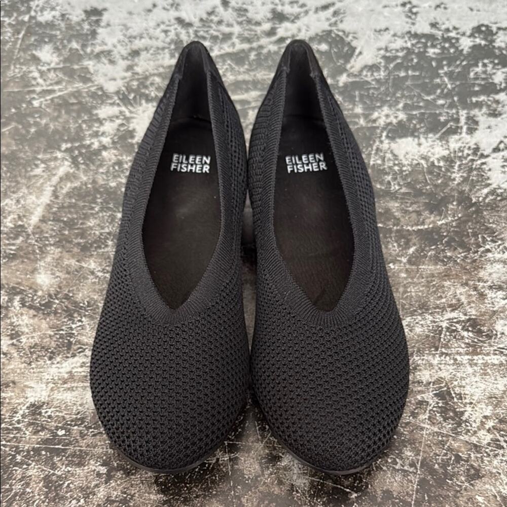 Eileen Fisher Black Suede/Mesh Hidden 1" Heel Ballet Flats Size 6.5